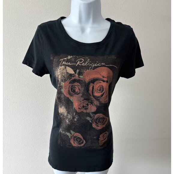True Religion Tops - True Religion Rose Graphic T-Shirt Small Crew Neck Streetwear Festival Boho Rock